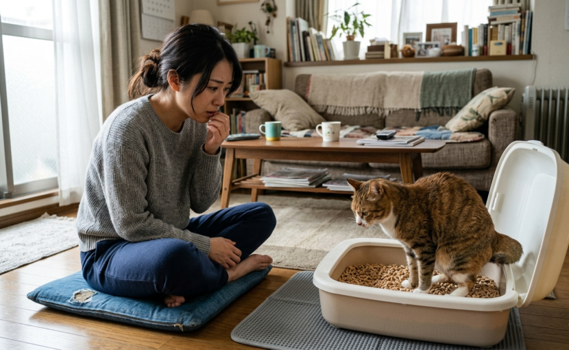 猫の便秘でトイレに悩む飼い主