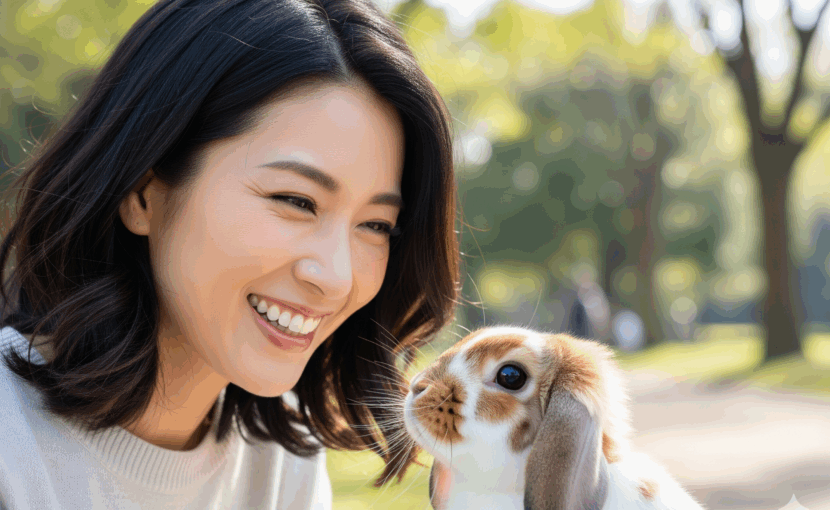 ウサギと女性飼い主
