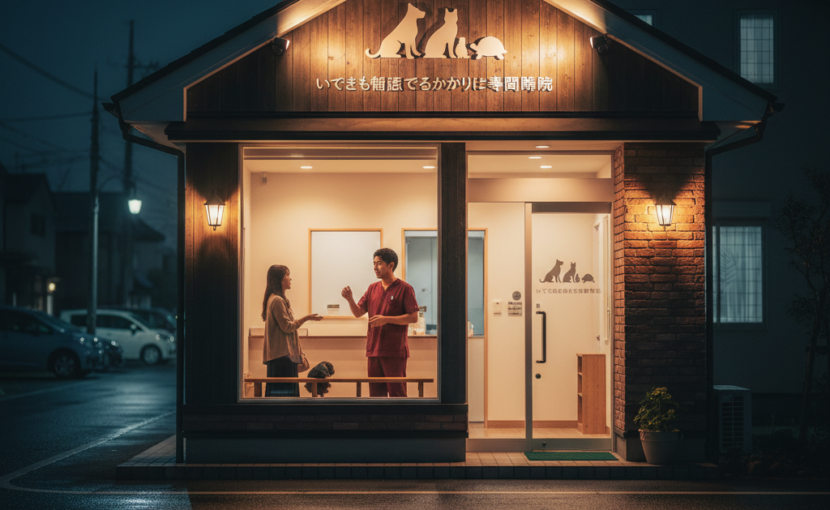 動物病院の夜間風景
