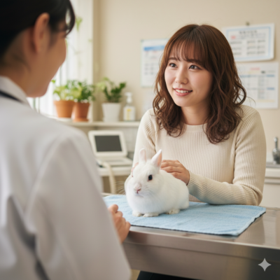 ウサギの問診中の飼い主