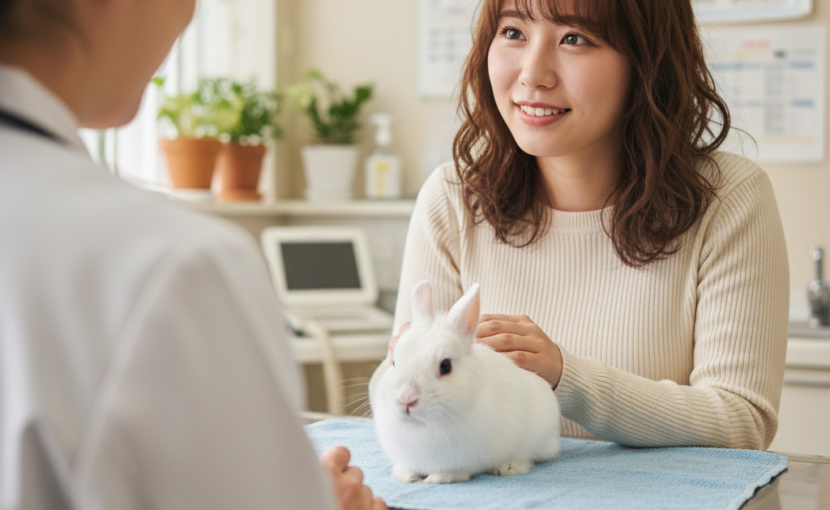 ウサギの問診中の飼い主